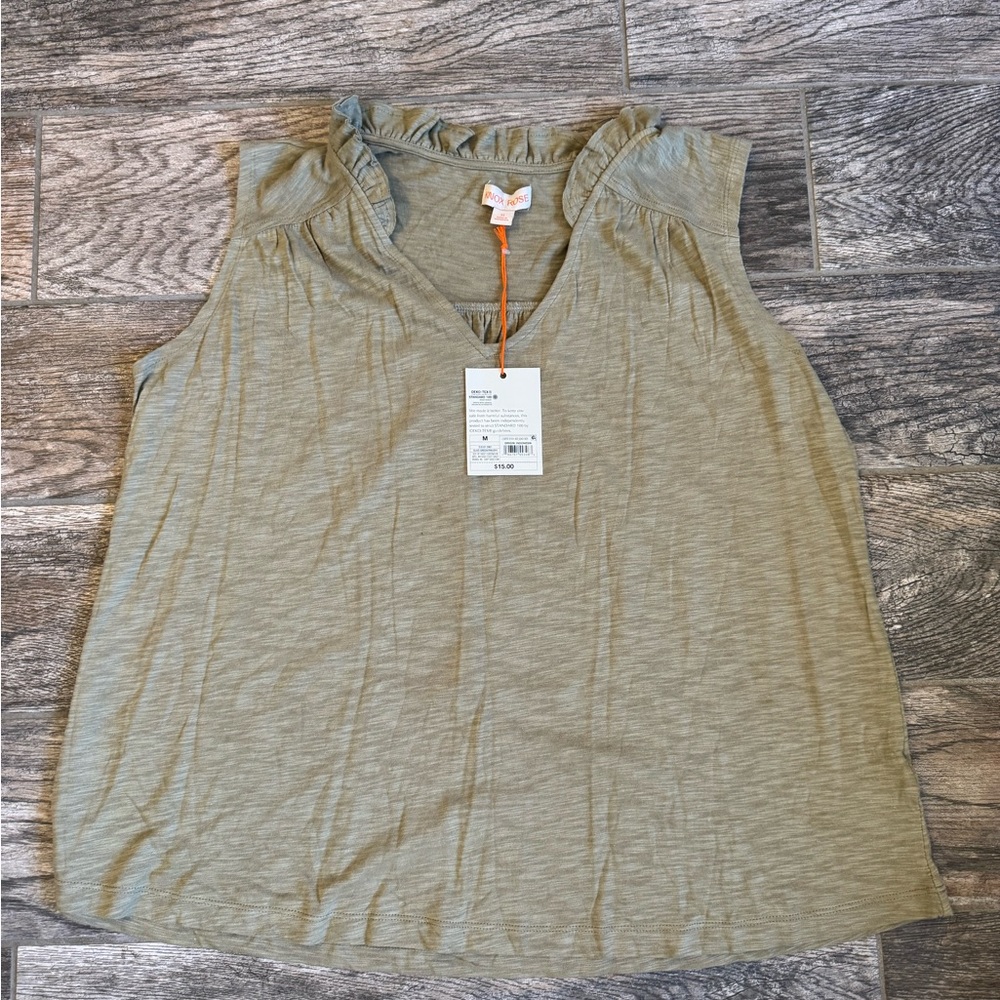 Knox Rose Olive Ruffle-Trim V-Neck Tank Top